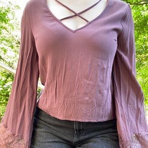 Forever 21 Cropped Blouse w/ Lace Bell Sleeves